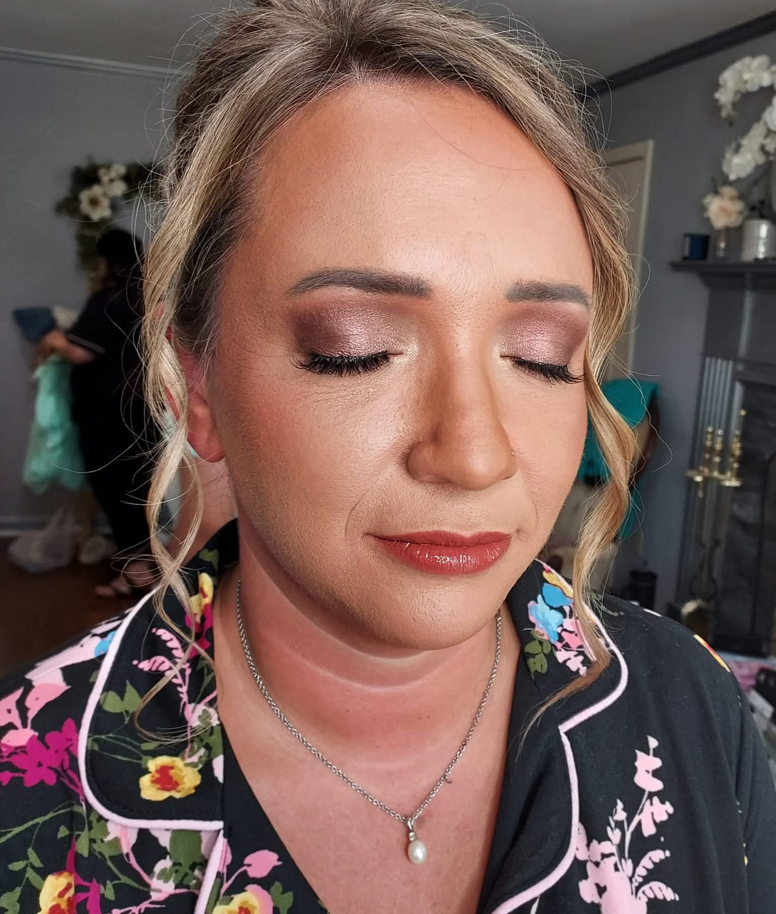 Bridal makeup with a hairpiece